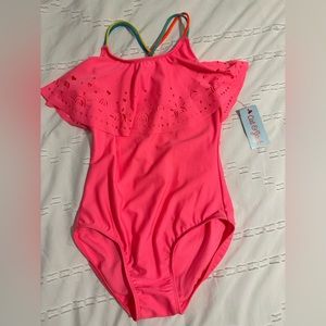 Girls Size 10/12 Cat & Jack Laser Cut Flounce one-piece swimsuit